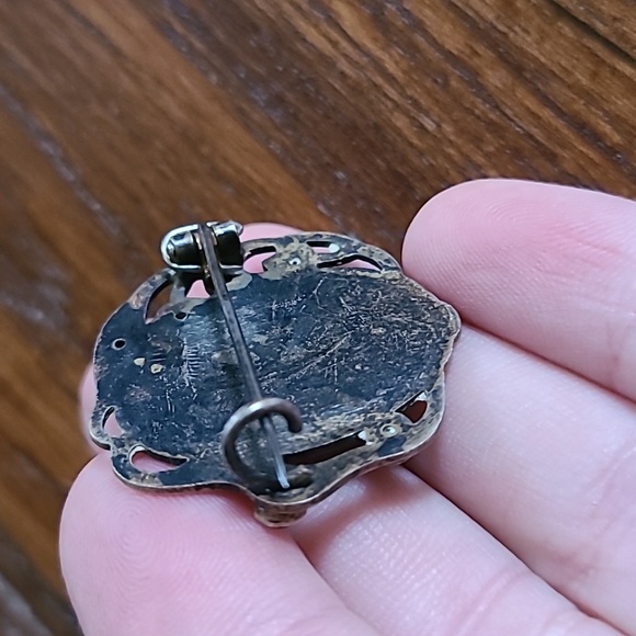 Antique Art Nouveau Brooch Silver With Green Accent - Picture 4 of 8
